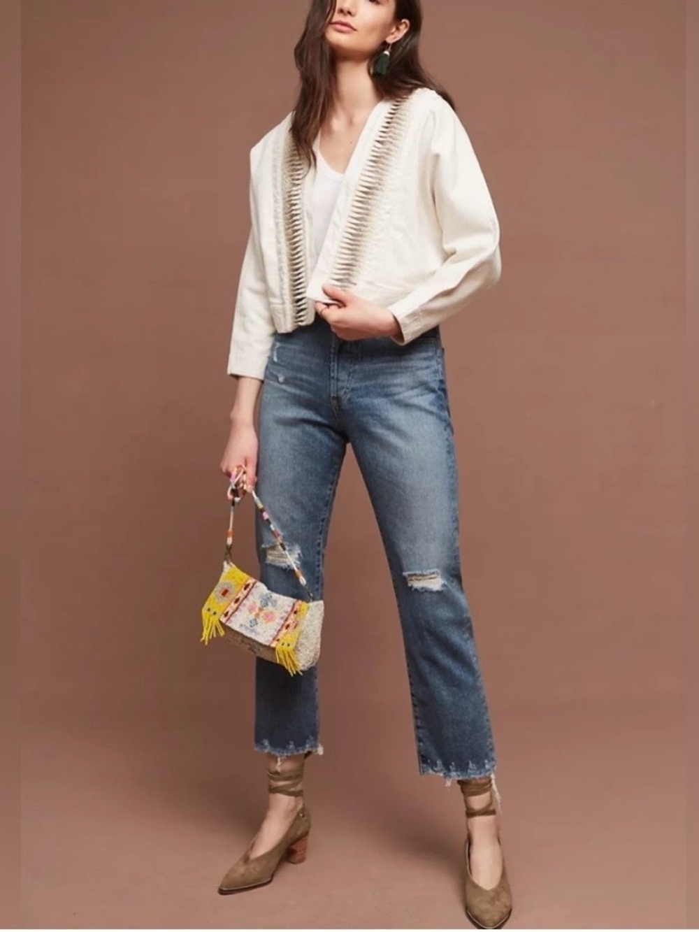 Anthropologie Hei Hei Cropped Ladder Linen Jacket